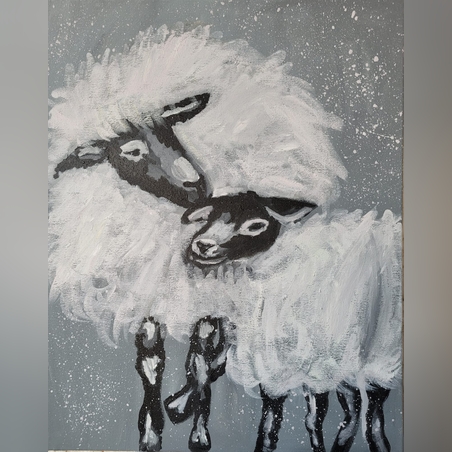 ציור אקריל על קנבס מתוח - כבשים