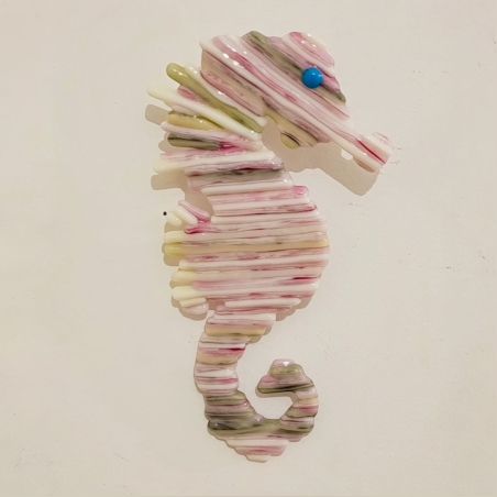 סוס ים מזכוכית בגווני ורוד ואפור עבודת יד