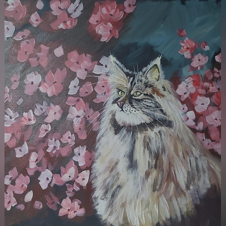 ציור אקריל על קנבס -חתול מפואר