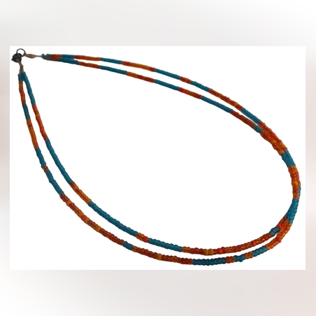 שרשרת שתי שורות חרוזים כחול כתום