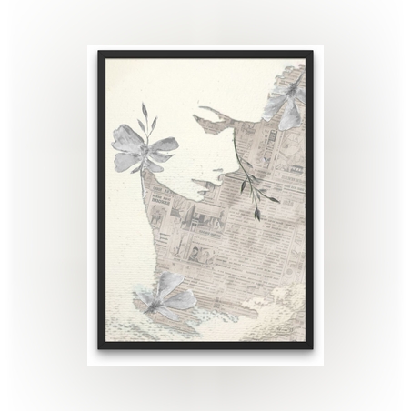 תמונת קולאז׳ - פני אישה על טקסטורת עיתון