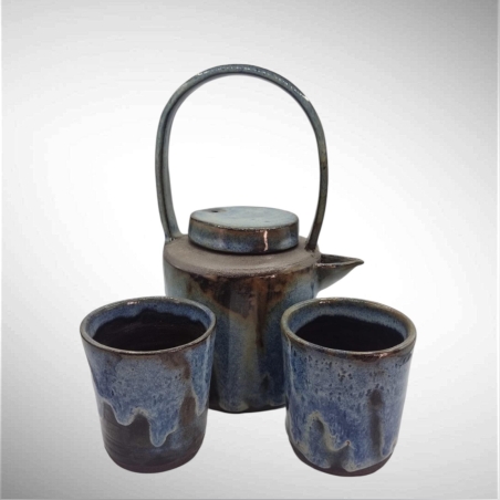 ערכת קנקן תה ו 2 ספלי תה יפני נעשה על ידי קדרת יפנית