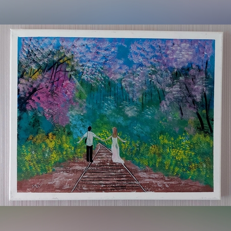 זוגיות פורחת- ציור שמן על קנבס