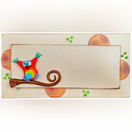 שלט עץ צבעוני עם עיטורים מחימר פולימרי - ינשוף