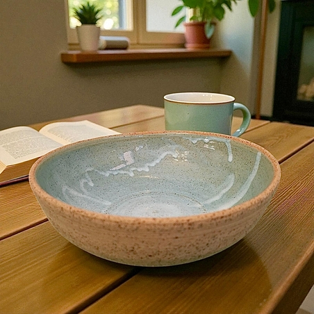 קערת חימר בתכלת ים בעבודת יד