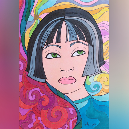 ציור האישה עם הקארה השחור אפור