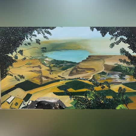 נוף על מערב הכנרת והארבל ­מסדרת ציורי ארץ ישראל. שמן על קנבס