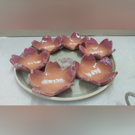 צלחת פסח ירוקה עם קעריות פרחים-סאקורה