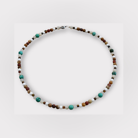 שרשרת בעבודת יד מאבני חן בצבעי חום וטורקיז