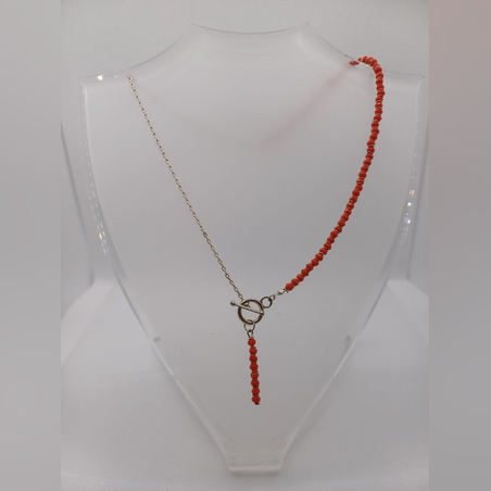 שרשרת סטינסטיל אל חלד משולבת חרוזים אדומים