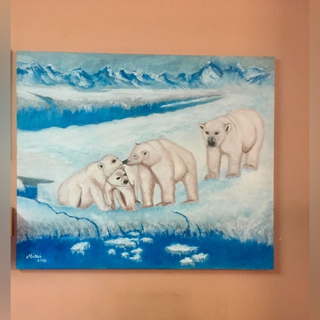 דובי הקוטב  גואש על קנבס לא ממוסגר