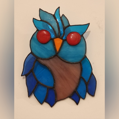 ינשוף חכם תמונת ויטראז בעבודת יד