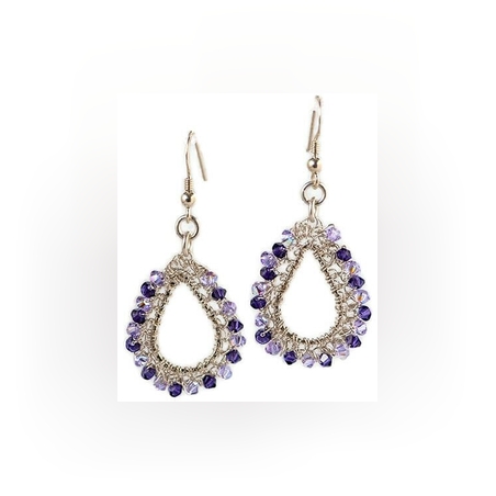 עגילי כסף בדגם טיפה, עם קריסטלים נוצצים של סברובסקי בעבודת יד