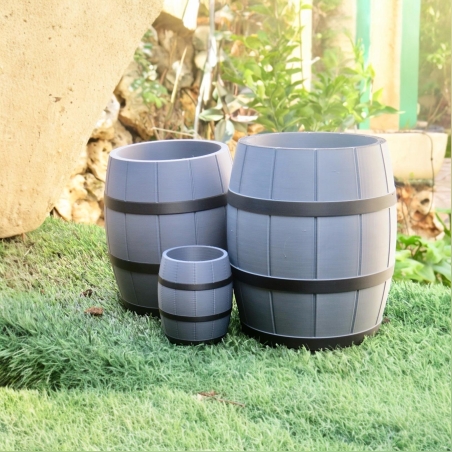 עציץ חבית אפור ושחור מודפס בתלת-ממד