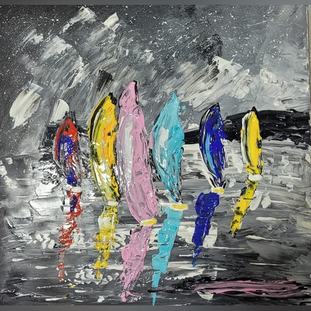 ציור אקריל על קנבס -שייט על הים