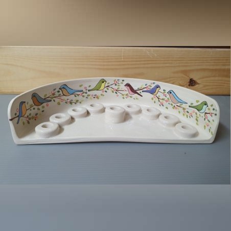 חנוכיה מקרמיקה בעבודת יד -ציפורים