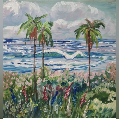 חוף ים תיכוני אקריליק על קנבס