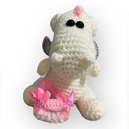 בובת דרקון לבנה סרוגה בעבודת יד