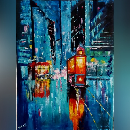 אורות העיר הלילית ציור שמן על קנבס