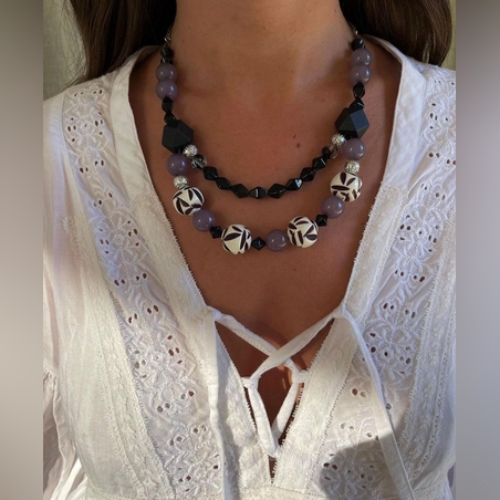 שרשרת כפולה זברה חרוזים מעושנים