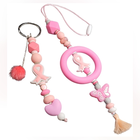 תליון לרכב ומחזיק מפתחות תואם בעיצוב ייחודי - סרט מודעות ורוד