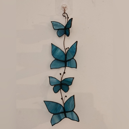 מובייל 4 פרפרים כחול עשוי זכוכית בטכניקת ויטראז'