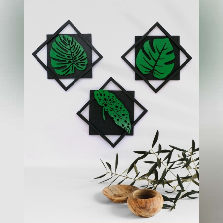 שלישית עלים ממוסגרים מעץ- מעויין