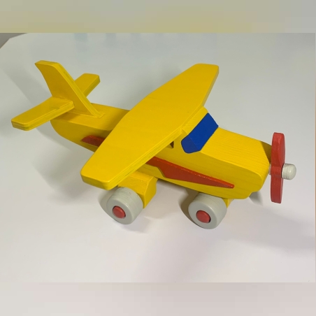מטוס פייפר צהוב מעץ בעבודת יד