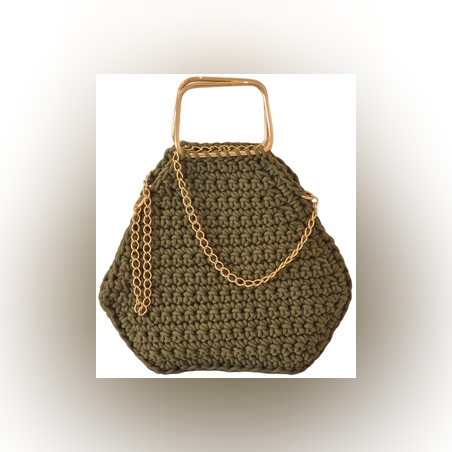 תיק סל ירוק זית עם שרשרת וידית מוזהבים