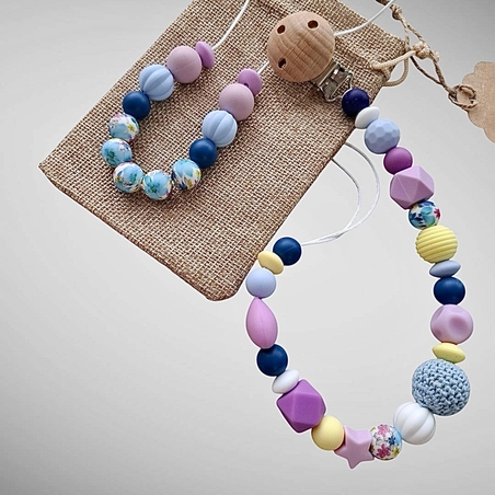 סט תואם של שרוך למוצץ ושרשרת הנקה- דגם יסמין