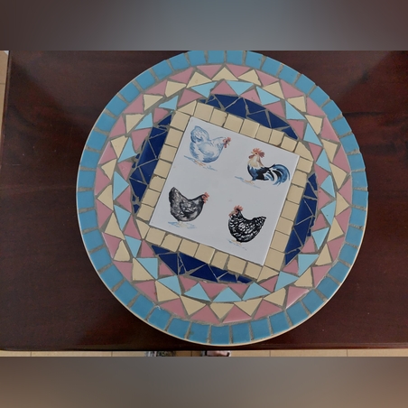 תחתית מסתובבת lazy suzy מפסיפס - תרנגולים