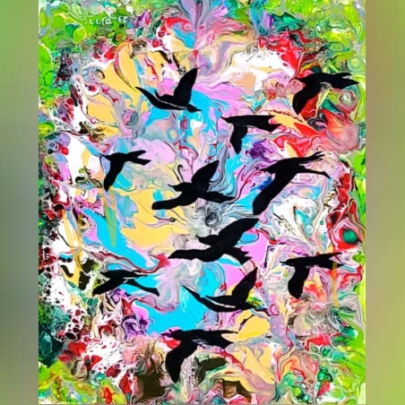 מעוף הציפורים-ציור אקריל על קנבס