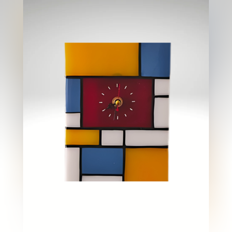 שעון קיר מזכוכית בסגנון מונדריאן בעבודת יד