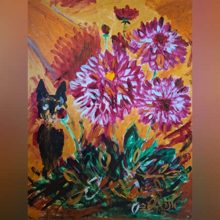 פרחים עם חתול