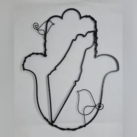 חמסה עם מפת ארץ ישראל עם עיטור ציפורים