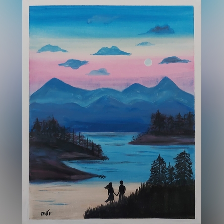 אהבה בזריחה- ציור שמן על קנבס