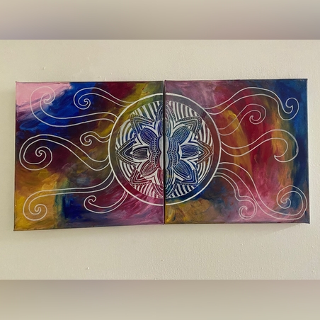 מנדלה ביד חופשית¬ 2 חלקים¬צבעי אקריל על קנבס