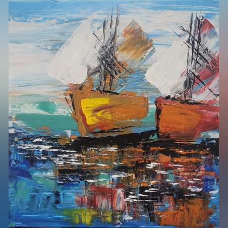 ציור אקריל על קנבס -ספינות