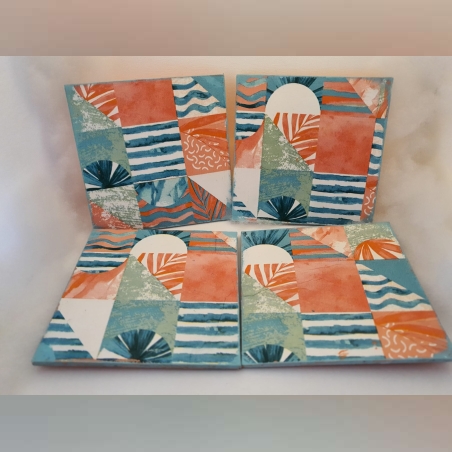 סט 4 תחתיות לכוסות מעץ מעוצבות בדקופאז'- כיף של קיץ