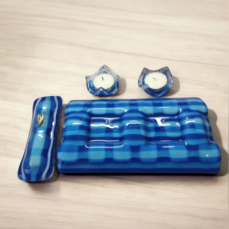 סט פמוטי שבת ומזוזה מזכוכית בעבודת יד