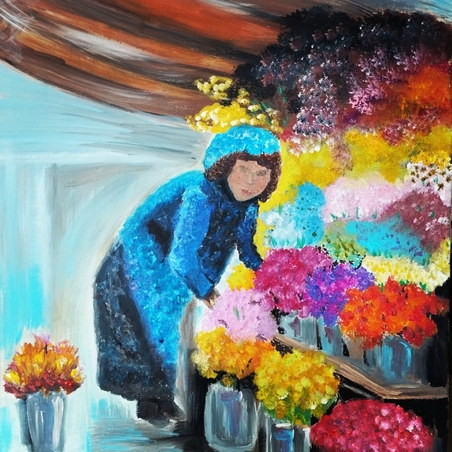 מוכרת פרחים ­אקריליק על קנבס