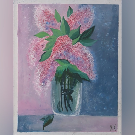 פרחים באגרטל- ציור שמן על קנבס