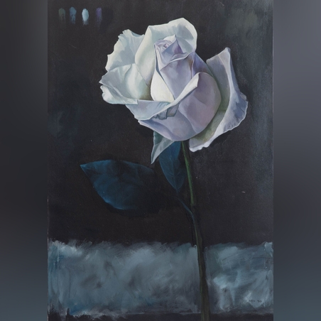 ורד לבן -ציור שמן על קנבס
