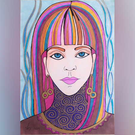 ציור האישה עם קארה צבעוני