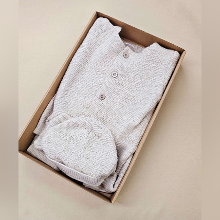 מארז סט סרוג+כובע 0-3 - בז