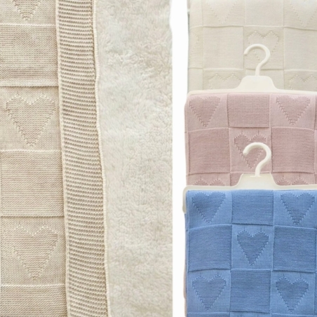 שמיכה סרוגה חורפית - לבבות