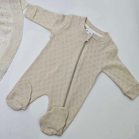 אוברול כותנה ריצרץ - בז/שמנת/ורוד