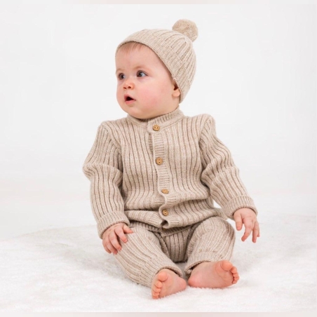 חליפה סרוגה פסים  - בז