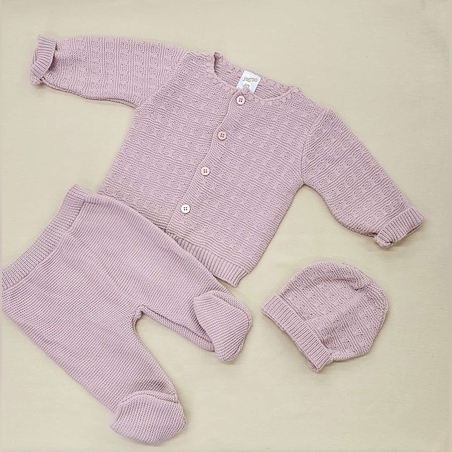 מארז סט סרוג+כובע 0-3 - ורוד