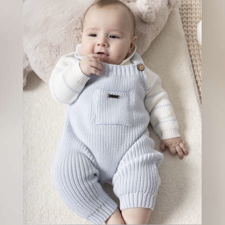 סט סרוג אוברול וחולצה  - תכלת